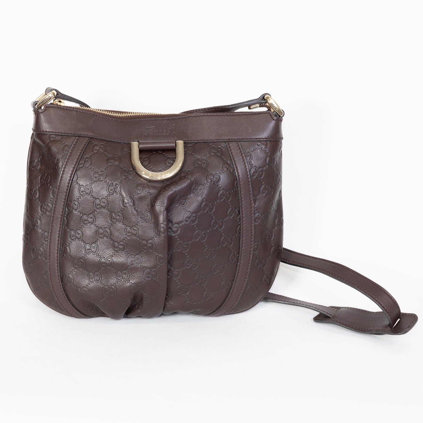 borsa a tracolla Gucci Guccissima Abbey D Ring in pelle marrone con hardware oro.